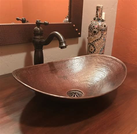 18" x 11-1/2" Oval Canoa Copper Vessel Bathroom Sink Brushed Sedona Finish