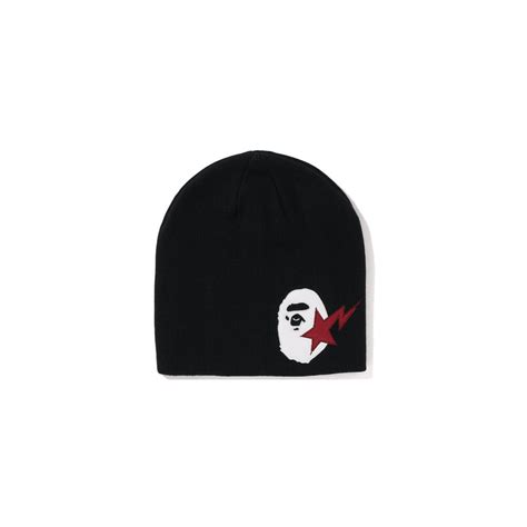 BAPE Sta Ape Head Leather Patched Knit Beanie BlackBAPE Sta Ape Head Leather Patched Knit Beanie ...