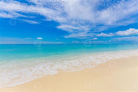 Closeup sea sand on beach and blue summer sky. Panoramic beach ...