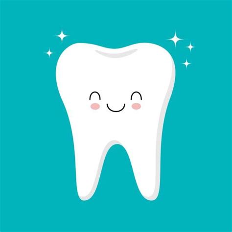 a cartoon tooth with eyes closed and stars in the sky above it, on a ...