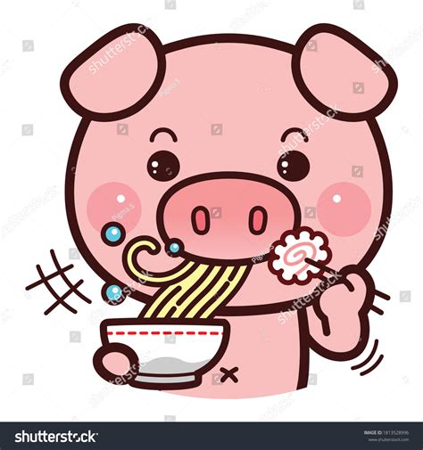 Character Cartoon Little Pig Eating Ramen Stock Vector (Royalty Free ...