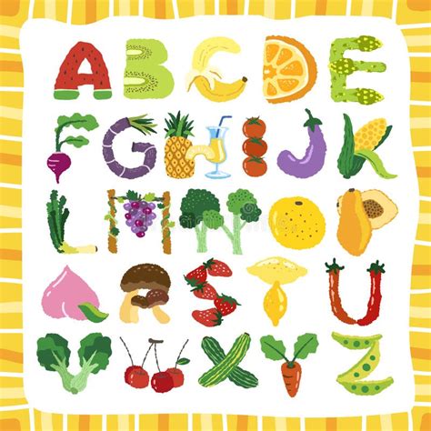 Obst- und Gemüse Alphabet vektor abbildung. Illustration von alphabet - 28704234