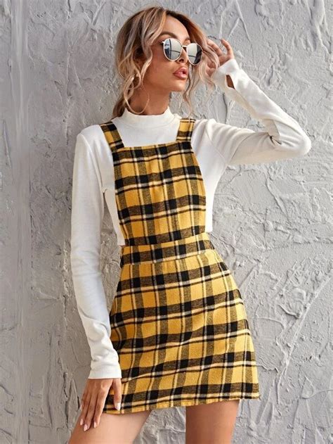 Plaid Pattern Pinafore Dress | Plaid outfits, Plaid dress outfit ...