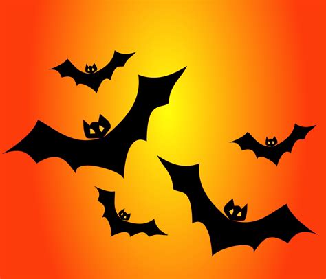 Bats On Orange - Free Halloween Vector Clipart Illustration