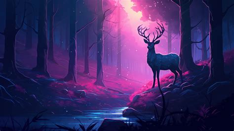 Deer Forest River Art 4K #2131n Wallpaper iPhone Phone