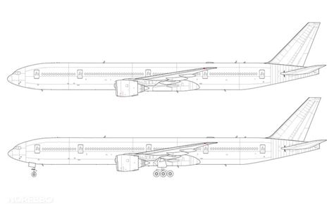 Boeing 777-300 blank illustration templates – Norebbo | Boeing, Boeing 777, Airplane drawing