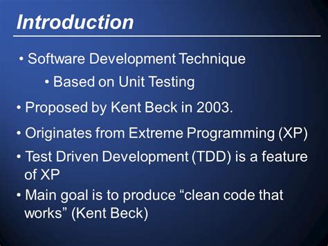 Test Driven Development Daniel Brown dxb17u. Introduction Originates from Extreme Programming ...