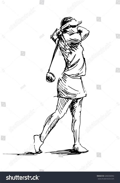 Hand Sketch Woman Playing Golf Vector Stock Vector (Royalty Free) 648206092 in 2020 (With images ...