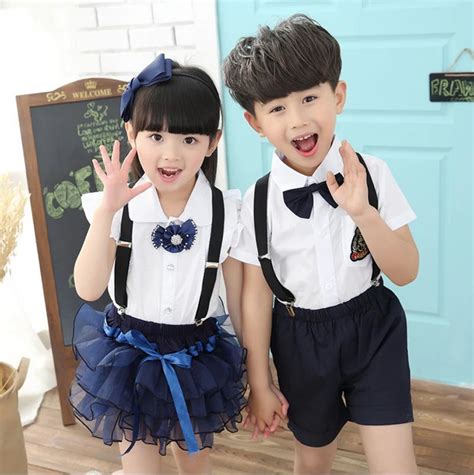 Fashion Baby Boys Girls chorus School Uniforms Children's Clothes Sets Kids White Blue Shirts ...