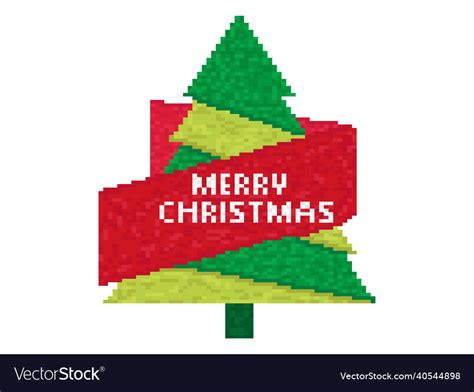 Pixel art merry christmas 8-bit tree Royalty Free Vector