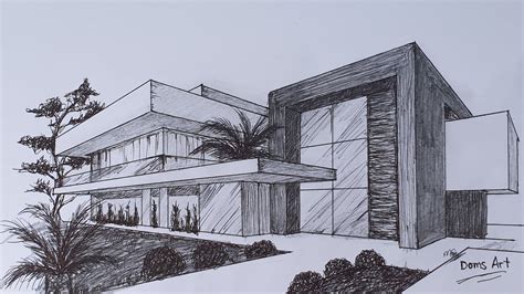 Modern House in 2 point perspective by Doms Art | Bocetos arquitectónicos, Bocetos arquitectura ...