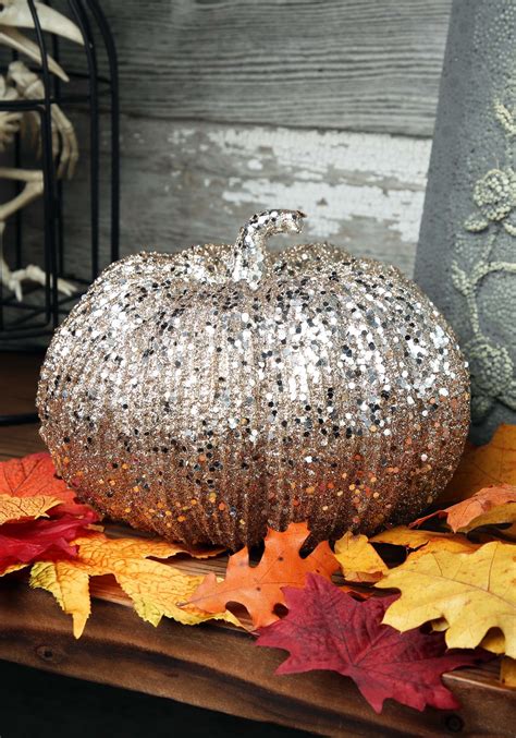 7 Inch Champagne Glitter Pumpkin | Halloween Home Decorations