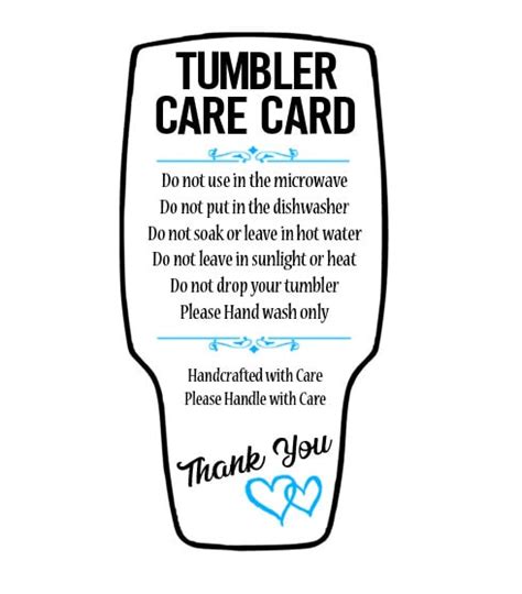 Tumbler Care Card SVG PNG PDF Printable Cutout - Etsy