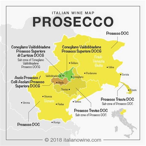 Italian wine map: production area of Prosecco in Veneto and Friuli-Venezia Giulia. | Wine map ...