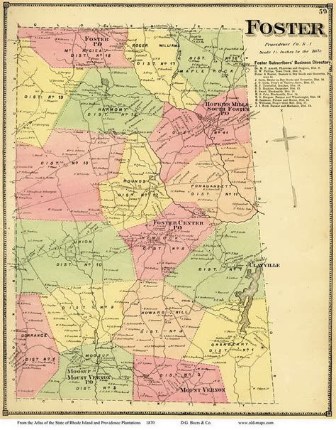 Foster, Rhode Island 1870 - Old Town Map Reprint - OLD MAPS