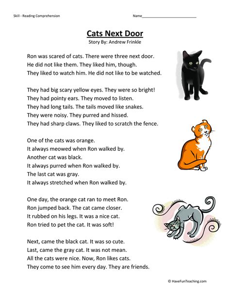 Cats Next Door - Reading Comprehension Worksheet by Teach Simple