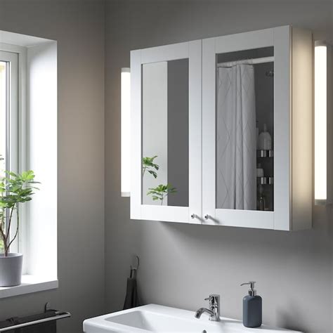 ENHET mirror cabinet with 2 doors, white/white frame, 80x17x75 cm - IKEA