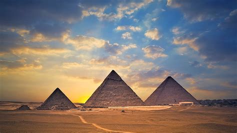 HD wallpaper: The Pyramids of Giza, Egypt, desert, old building, ancient, landscape | Wallpaper ...