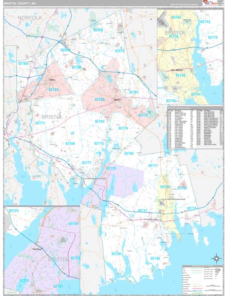 Bristol County, MA Wall Map Premium Style by MarketMAPS - MapSales