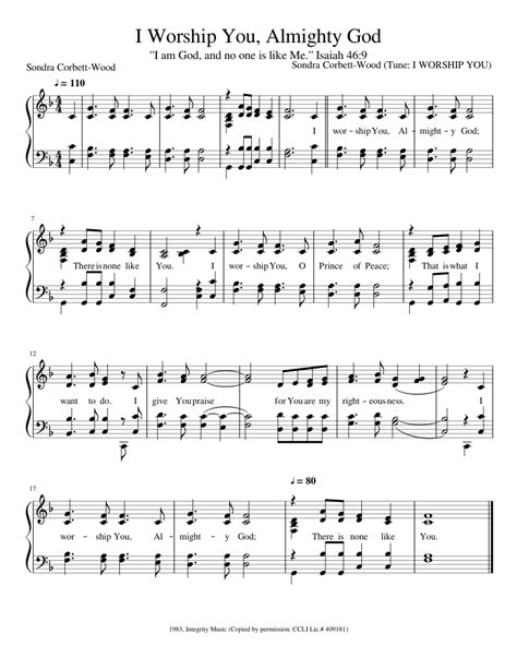 I Worship You Almighty God Sheet music for Piano | Download free in PDF or MIDI | Musescore.com