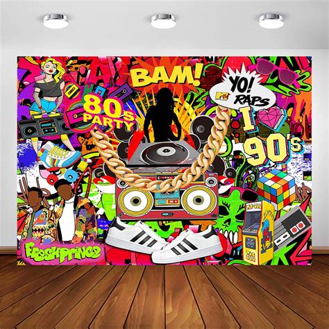 Accessories GoHeBe Hip Pop 80s Backdrop Graffiti Wall Theme Photo Backdrops 7x5ft Back to The ...