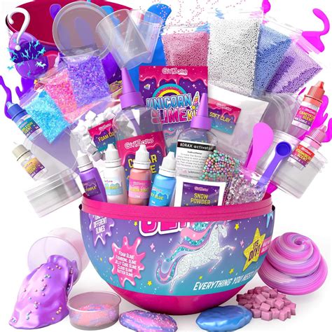 GirlZone Unicorn Egg Sparkly Surprise Slime Kit for Kids, Everything in One Egg to Create Lots ...