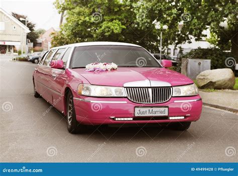 Pink wedding limousine stock photo. Image of roses, wedding - 49499428