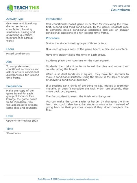 1 2 3 Board Game Countdown | PDF | Sentence (Linguistics) | Language Mechanics