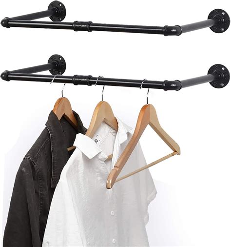 Oumilen Wall Mounted 22" Multi-Purpose Clothes Rack, Metal, Black, 2 ...