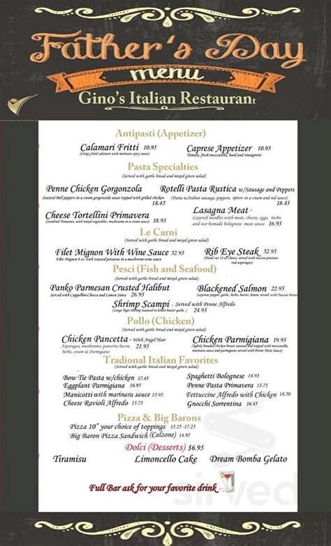 Gino's Italian Restaurant menu in Lancaster, California