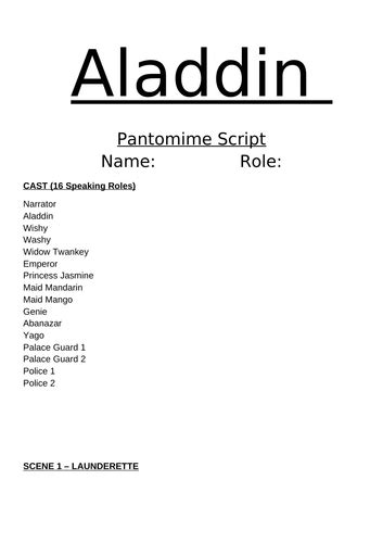 Short Aladdin Pantomime Script (20 mins) | Teaching Resources