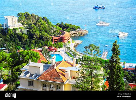 Aerial view of luxury resort and bay, french riviera, France, near Nice ...