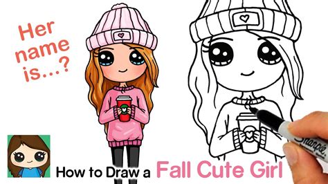 How to Draw a Cute Girl for Autumn Holding Cup of Hot Coco