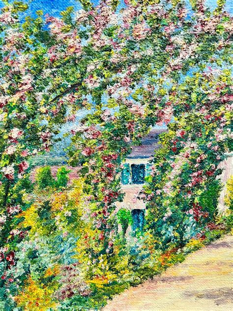 French School - Monet's Rose Garden Giverny Signed French Impressionist Oil Painting on Canvas ...