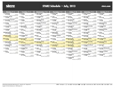 STARZ Schedule - July, 2013