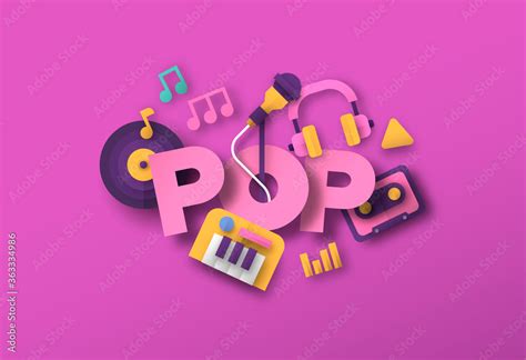 Pop music style papercut musical icon template Stock Vector | Adobe Stock