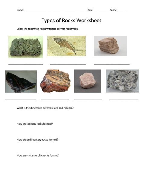 Types of Rocks Worksheet