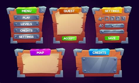 Free Vector | Cartoon set of wood and paper game ui boards