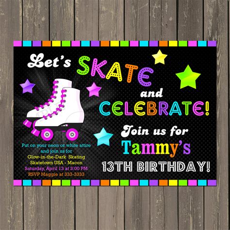 Roller Skating Birthday Invitation Skate Party Invitation