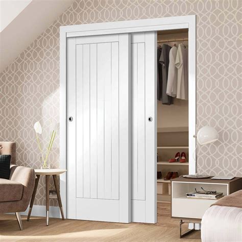 Two Sliding Wardrobe Doors & Frame Kit - Suffolk Flush Door - White Pr