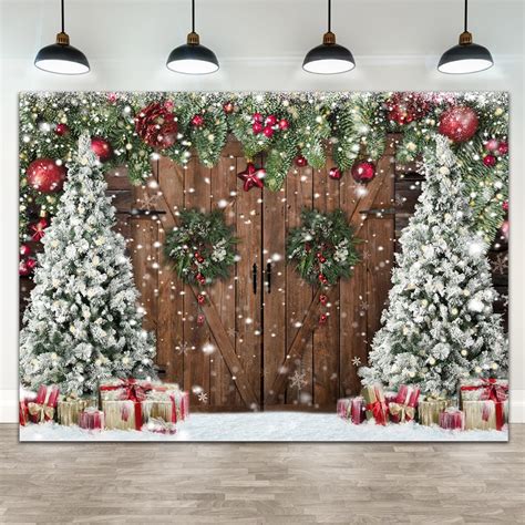 Christmas Photography Backdrop, Christmas Rustic Barn Wood Door Family ...