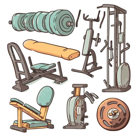 Gym Equipment, Sticker Clipart Gym Equipment Vector Set Cartoon ...