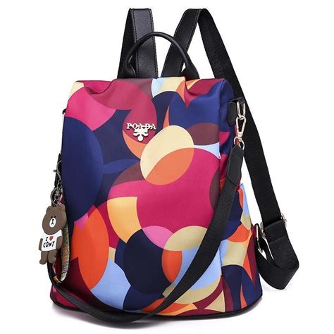 Colorful Print Nylon Oxford Anti Theft Travel Backpack Purse Handbag ...