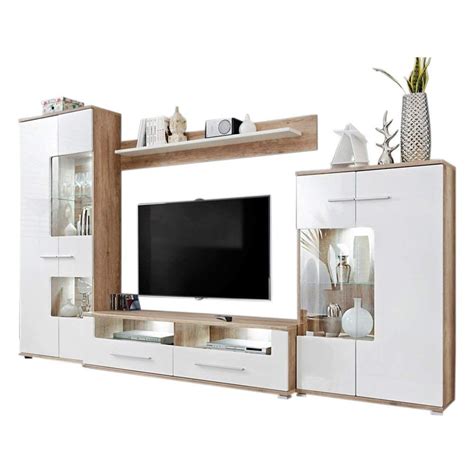 Modern 2 Entertainment Center Wall Unit TV Stand with LED Lights, Oak/White - Walmart.com