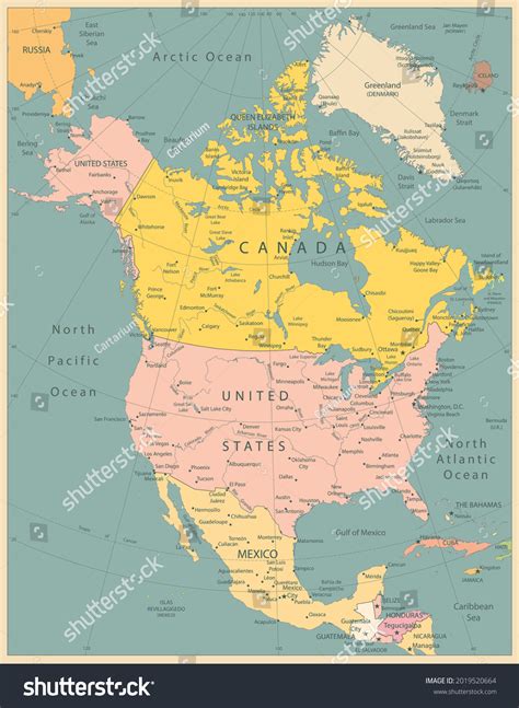 North America Political Map Vintage Colors Stock Vect - vrogue.co