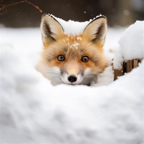 Premium AI Image | a fox peeking out of snow