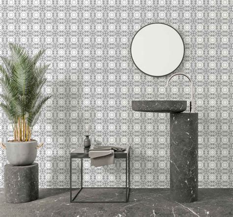 Grey Moroccan tile Effect wallpaper - TenStickers