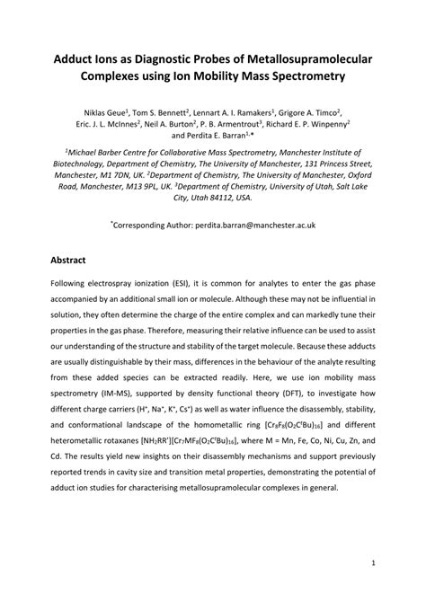 (PDF) Adduct Ions as Diagnostic Probes of Metallosupramolecular Complexes using Ion Mobility ...