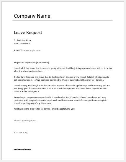 Employee Leave Request Letter Templates | Word & Excel Templates