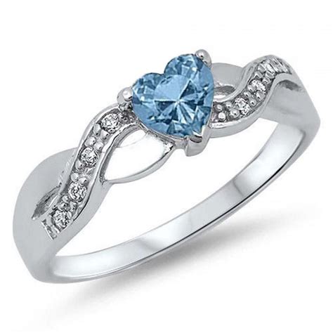 Heart Ring Infinity Ring Heart Shape Blue Aquamarine Round Clear CZ ...